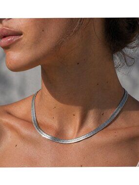 Vintage Italy Sterling Silver 925 Herringbone Necklace Flat Snake Chain 26.5g